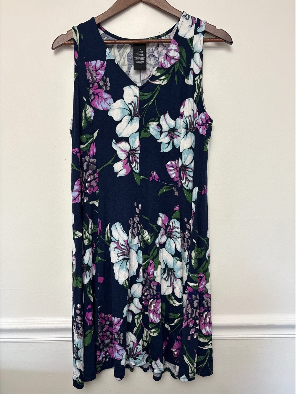 Premise Women's Navy Floral Knee-Length Dress Size Large Rayon Spandex Blend